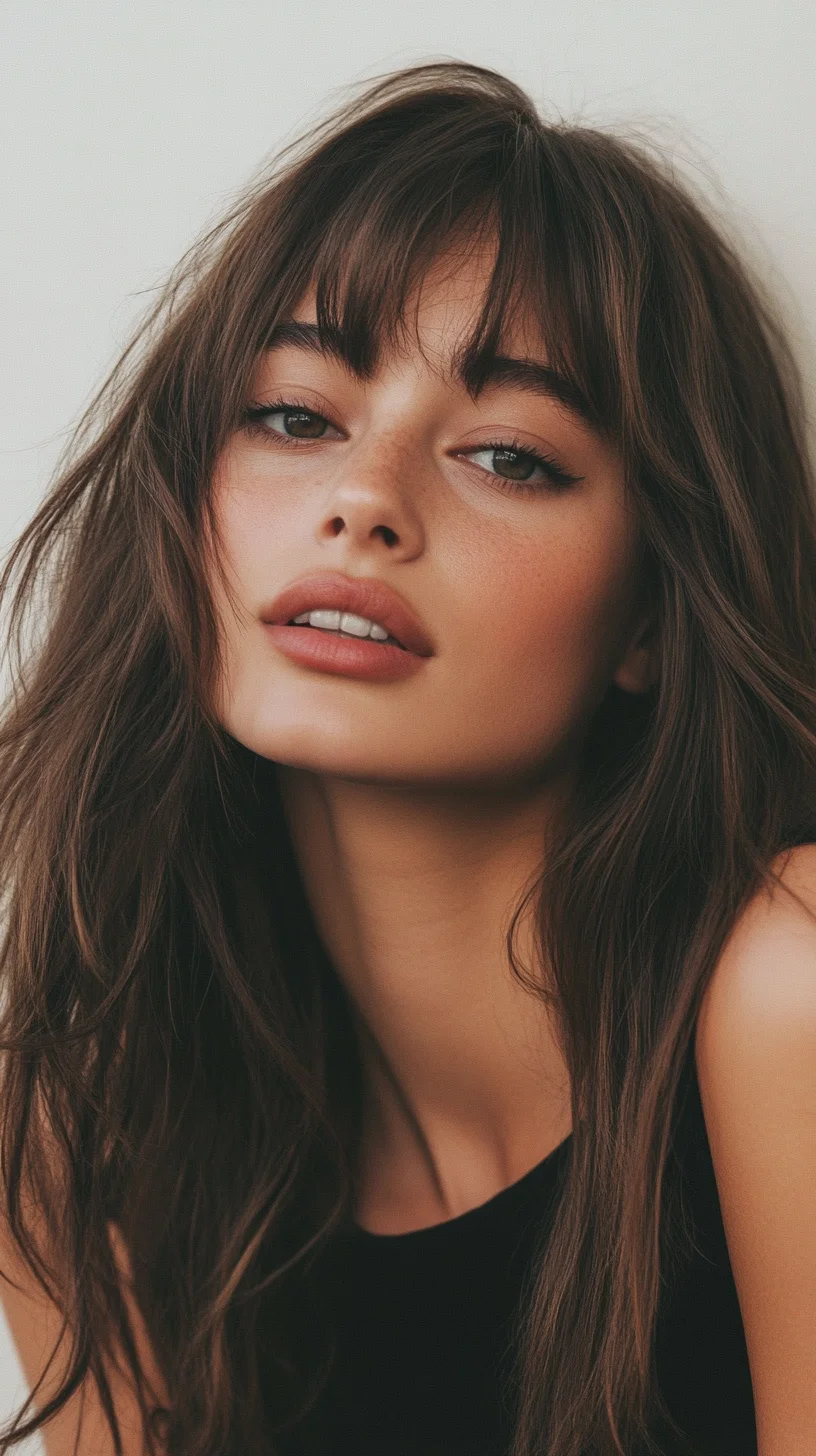 Effortless Boho Waves with Flirty Bangs for a Relaxed Chic Look