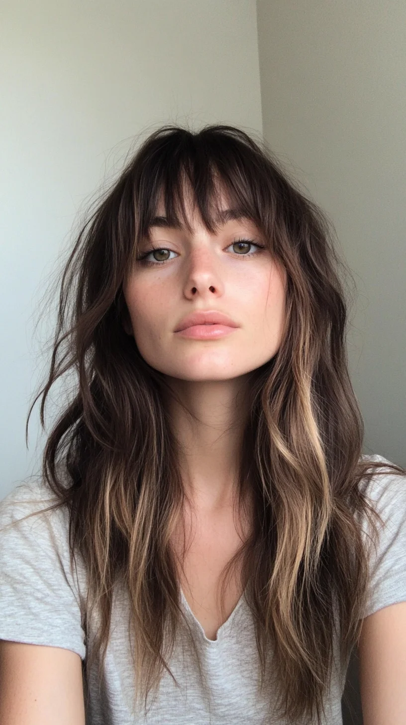 Effortless Long Layers with Face-Framing Bangs for a Lively Look