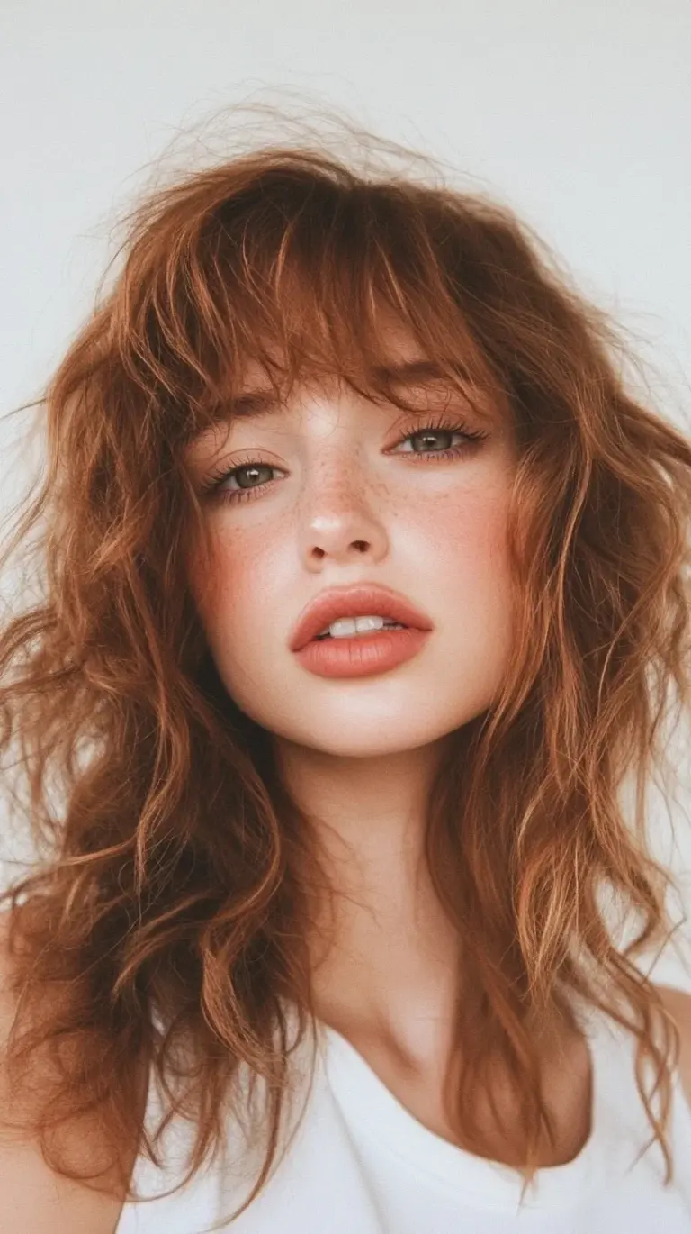 effortlessly chic embrace the natural waves with flirty bangs