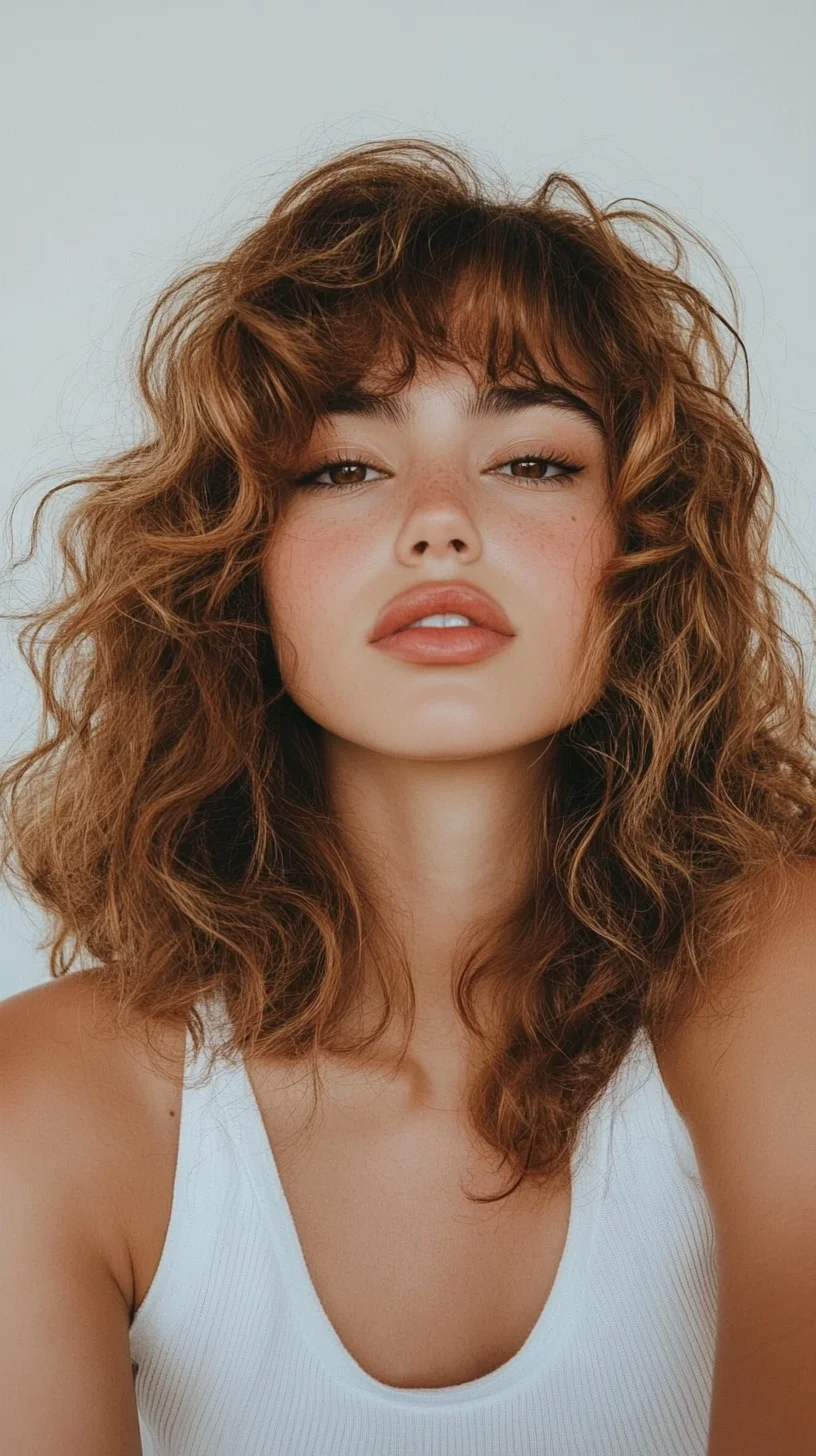 Effortlessly Chic: Embrace the Volume of Luscious Curly Layers with Bangs