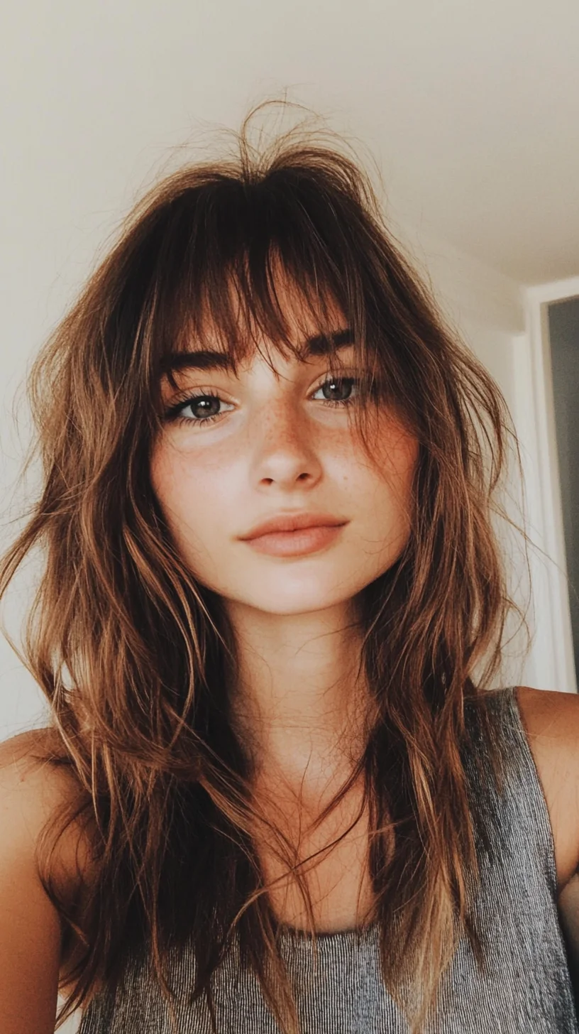 Effortlessly Chic: The Messy Wavy Lob with Bangs