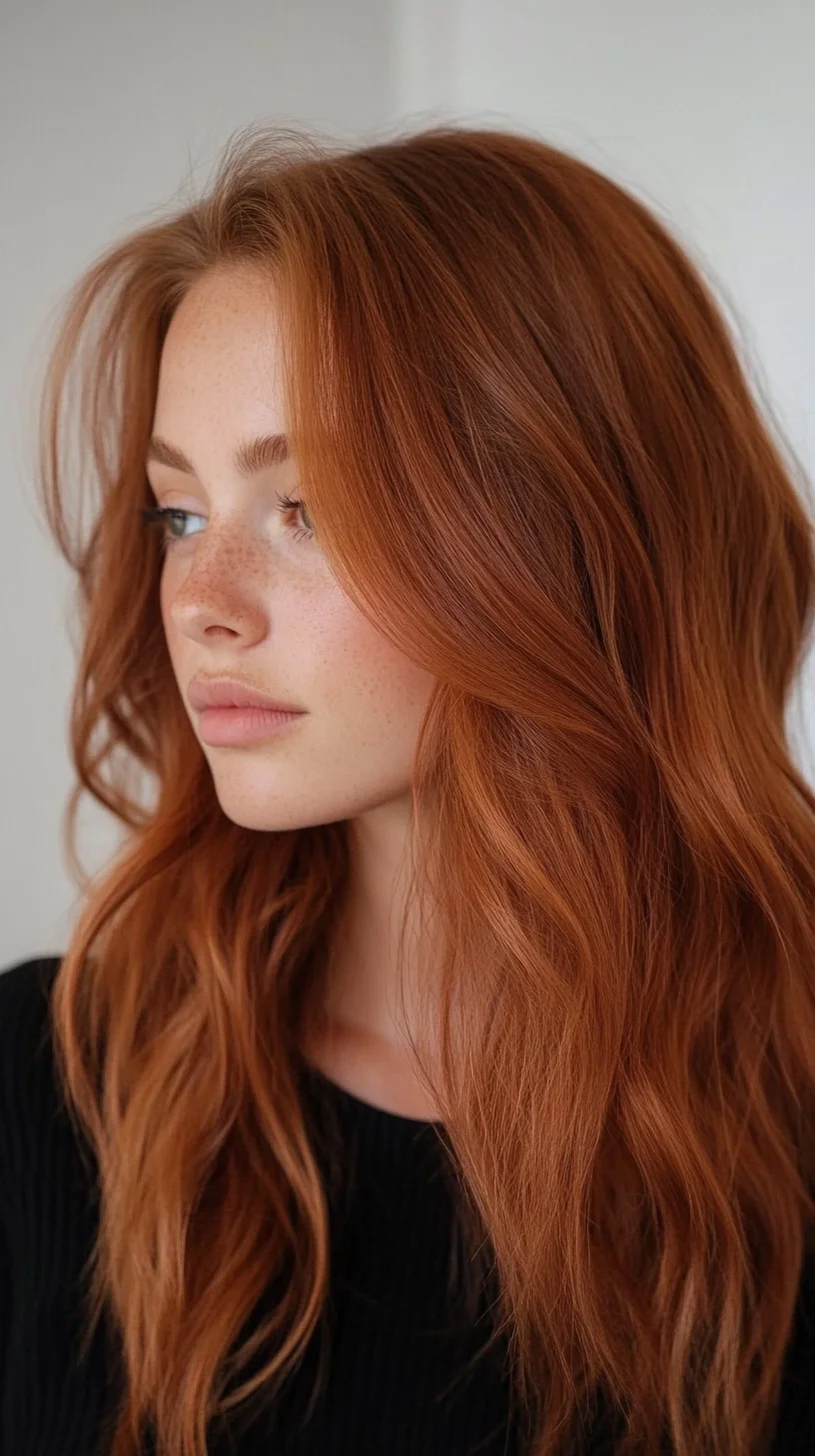 Effortlessly Chic: Voluminous Wavy Layers with Radiant Red Undertones