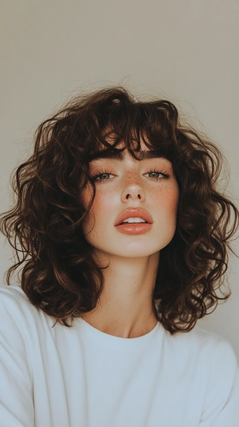 Embrace the Volume: Effortlessly Chic Curly Bob with Bangs