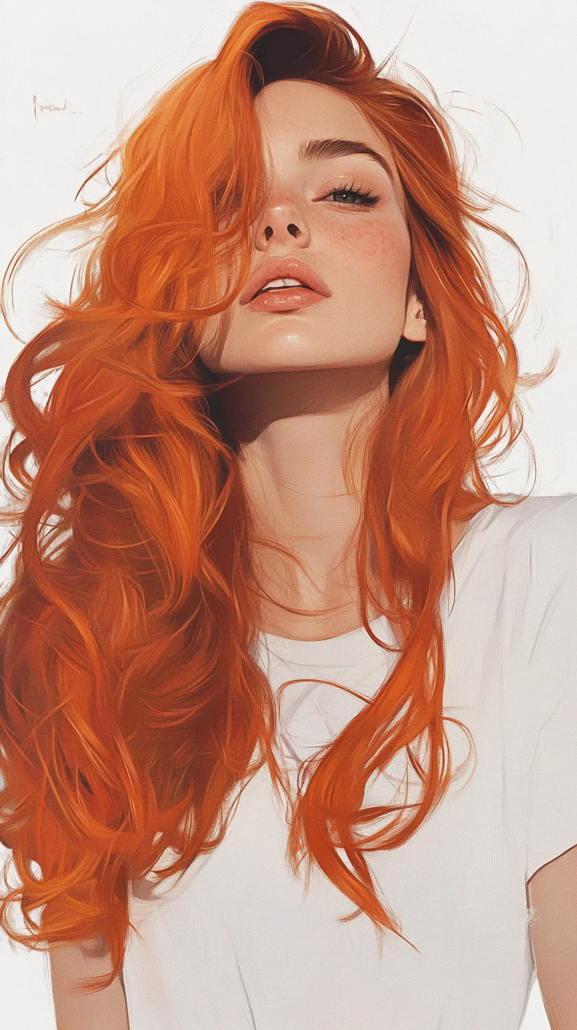 Luscious Fiery Waves: Embrace Vibrant Glamour with a Bold Orange Mane